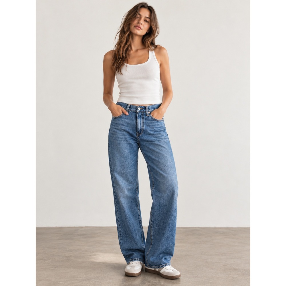 Abercrombie Curve Love Slouchy Jean High Rise Medium Wash Blue Denim 25 Long